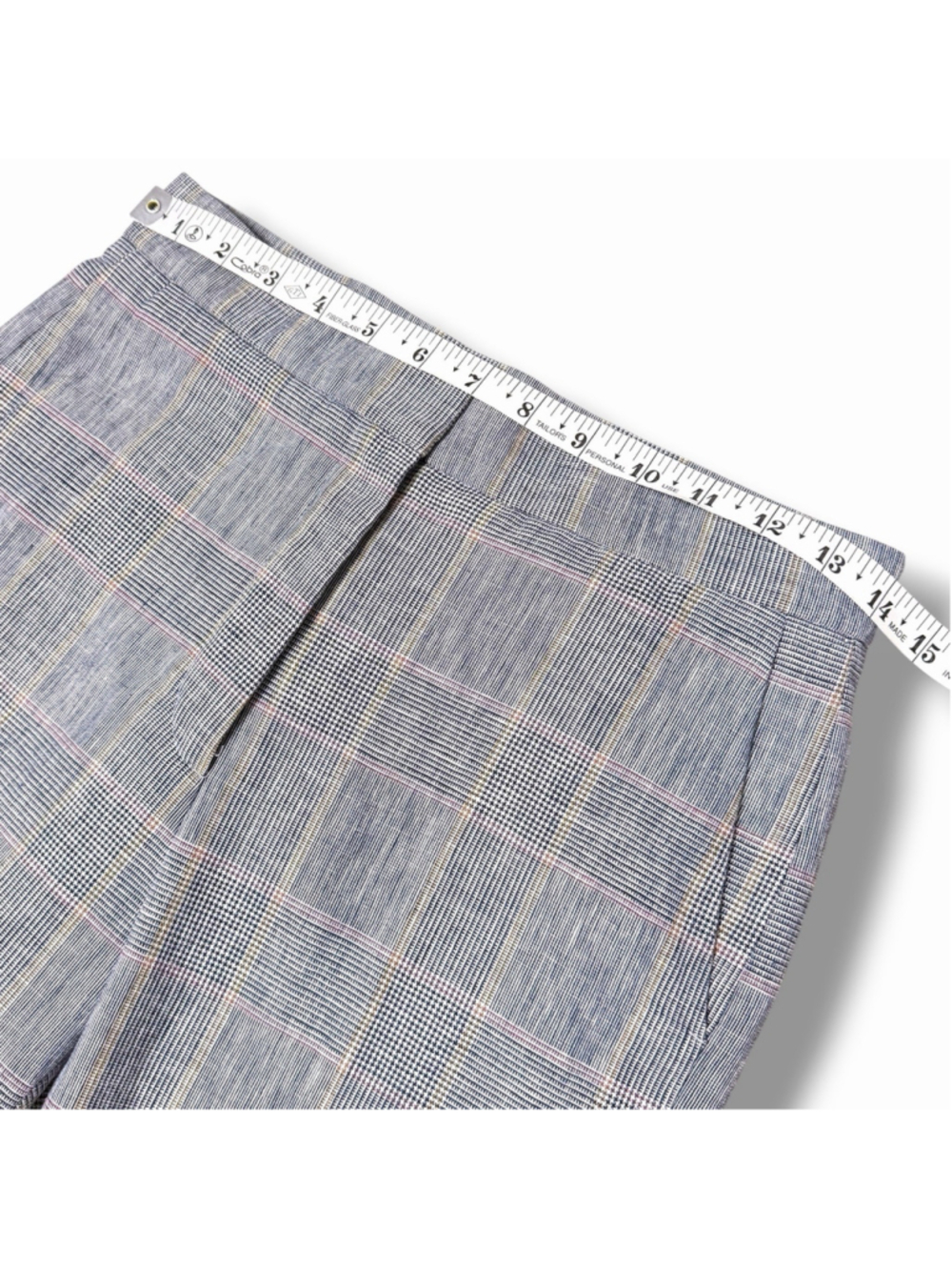 Sandro Paris Womens 36 Tailored Plaid Trousers Blue Pink Linen Blend Bootcut EUC - Picture 3 of 10